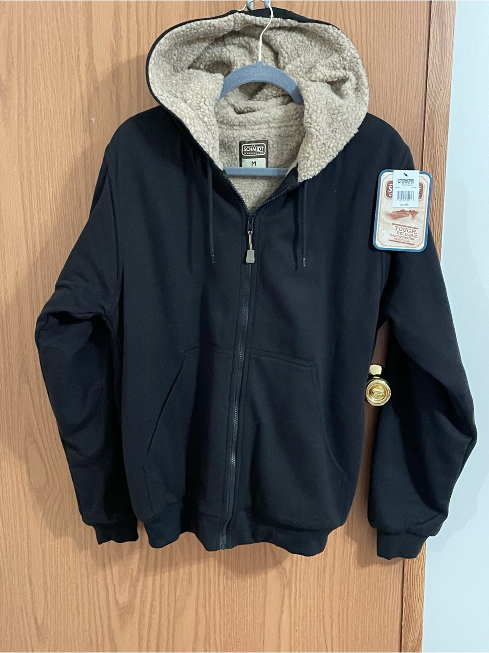 Sherpa-Lined Black Zip Hoodie Jacket - Men's